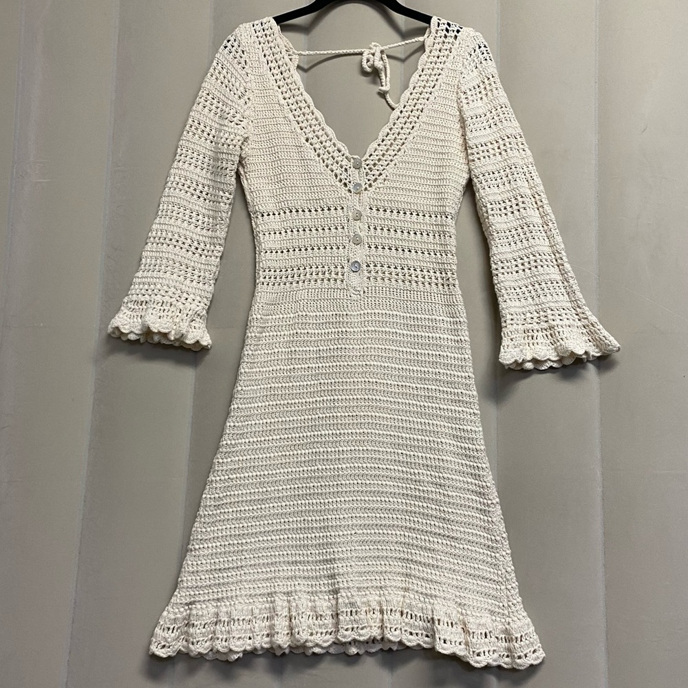 Ghanda Women’s Crochet Dress Small Swim Beach Coverup Resortwear Vacation Cream